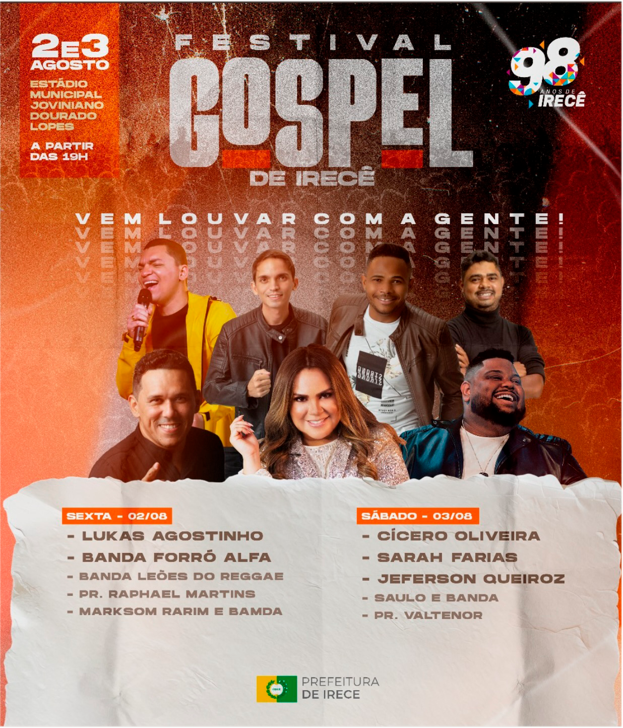 Venha celebrar no Festival Gospel em Irecê!  nos Dias 2 e 3 de Agosto