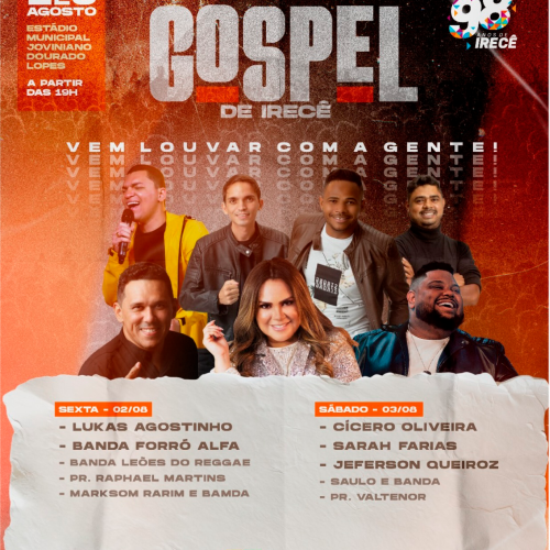 Venha celebrar no Festival Gospel em Irecê!  nos Dias 2 e 3 de Agosto